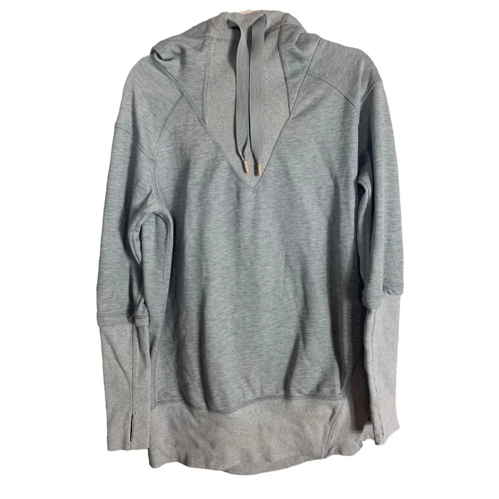 Indygena Women’s Grey Hooded Pullover Tunic Sweater Size Medium  Athleisure